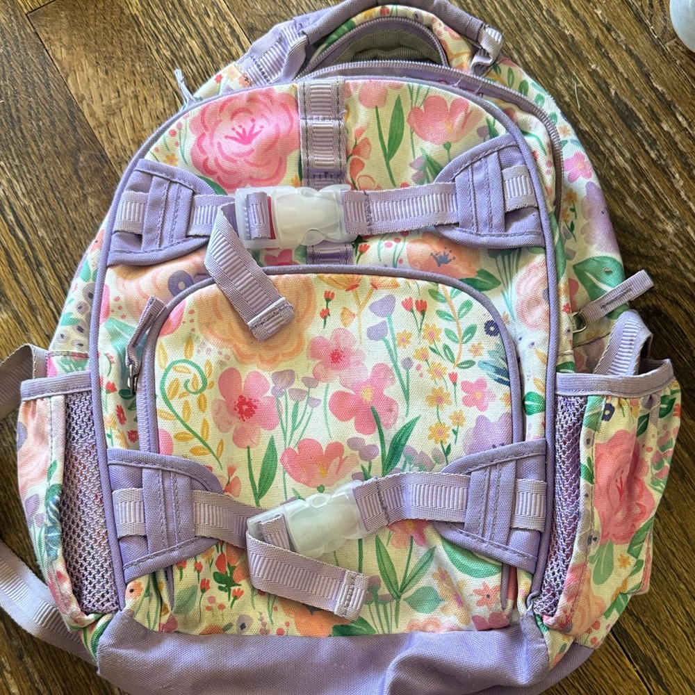 Pottery Barn Kids Large Floral Backpack with Purple Accents